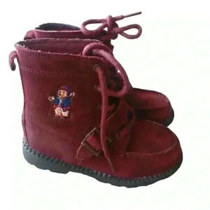 Ralph Lauren Kids Burgundy Ranger HI II Ski Bear Suede Boots 10